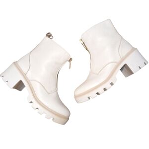 Antonio de Faria Lola Lug Sole Ankle Chelsea Cream Leather Combat Boots Size 8